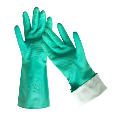 13 pulgadas de nitrilo verde de los guantes para la multitud de dirección química que alinea los 33cm