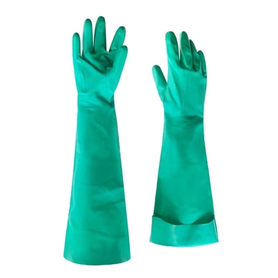 18 pulgadas de resistencia ácida 22 antienvejecedores Mil Thickness del guante verde del nitrilo