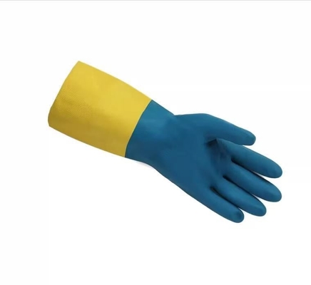 La multitud industrial bicolor alineó resistencia química de los guantes del neopreno de los guantes del hogar