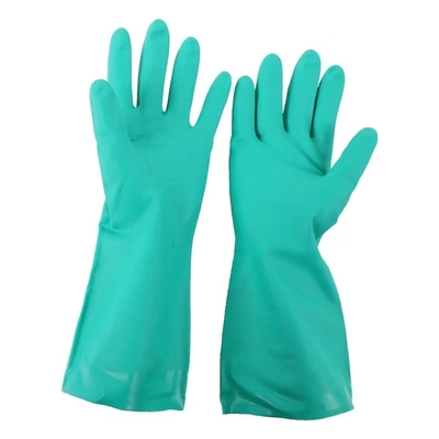13 pulgadas de nitrilo verde de los guantes para la multitud de dirección química que alinea los 33cm