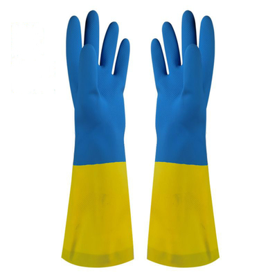 La multitud industrial bicolor alineó resistencia química de los guantes del neopreno de los guantes del hogar