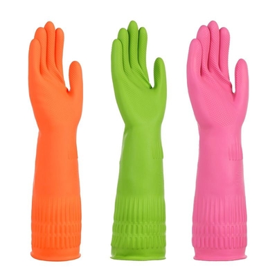Guantes alineados multitud libre del hogar de los guantes los 38CM del lavaplatos del látex de la prenda impermeable
