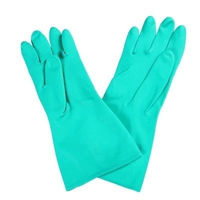 Guante del nitrilo del verde del hogar para 15 de dirección químicos Mil Flocked Lining