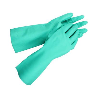 Dedo texturizado Guantes de nitrilo verdes Trabajos industriales Guantes de protección de trabajo pesado Guantes de seguridad resistentes a productos químicos