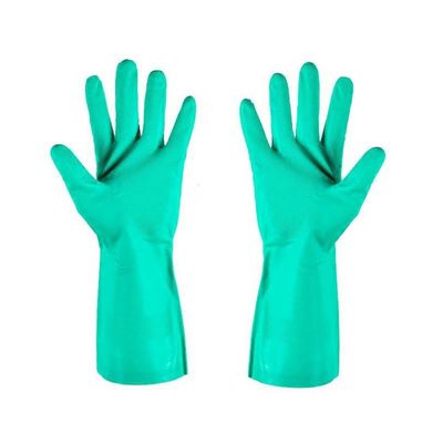Guante de nitrilo ambidextro de color verde que ofrece protección texturada de las yemas de los dedos para tareas industriales y de laboratorio médicas