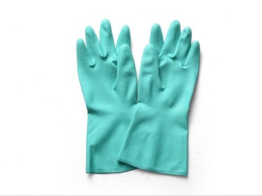 Guante de mano de nitrilo verde con forro no flocado, puño sin cuentas, guantes duraderos resistentes a productos químicos, adecuados para laboratorio médico industrial