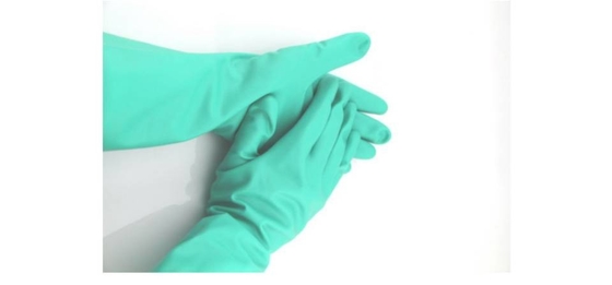 Guantes resistentes químicos del nitrilo del guante del nitrilo industrial verde resistente del verde 18Mil