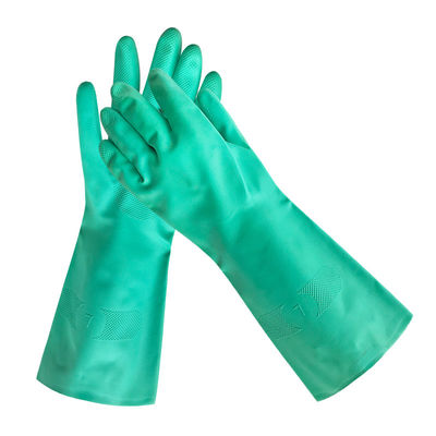 Dedo texturizado con guante de nitrilo verde certificado CE diseñado para la protección en entornos industriales y de laboratorio médicos