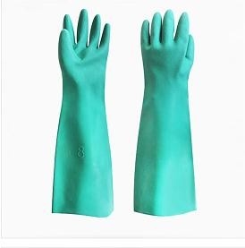 Guantes resistentes a productos químicos de nitrilo verde de 18 pulgadas y 45 cm Guantes de nitrilo para restaurante de 22 mil