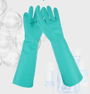 Trabajo industrial del nitrilo químico de los guantes 22mil del guante los 45cm del nitrilo del verde de Unflocked
