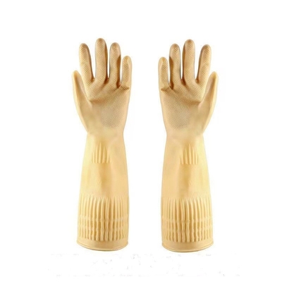 Guantes extralargos amarillos del látex del restaurante de los guantes 100G/Pair los 38CM del látex del puño