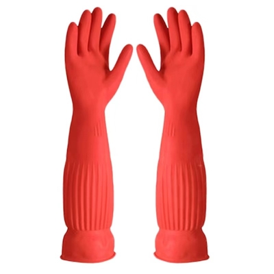 La multitud del hogar alineó guantes extralargos del lavaplatos de los guantes 450m m del látex