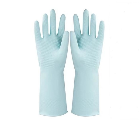 Reunido alineando el guante natural del látex del látex del guante del hogar azul de Morandi