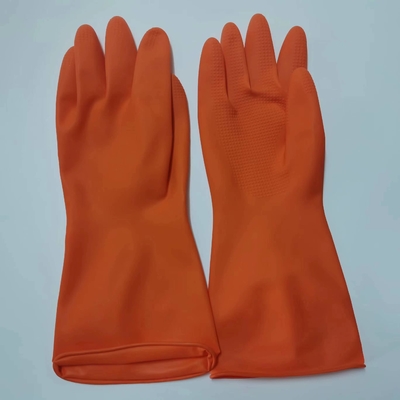 resistencia química del látex de los 30cm del guante industrial del hogar que espesa el guante anaranjado del látex