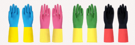 Los guantes resistentes químicos bicolores del látex cultivan un huerto los guantes químicos del látex del lavado del plato