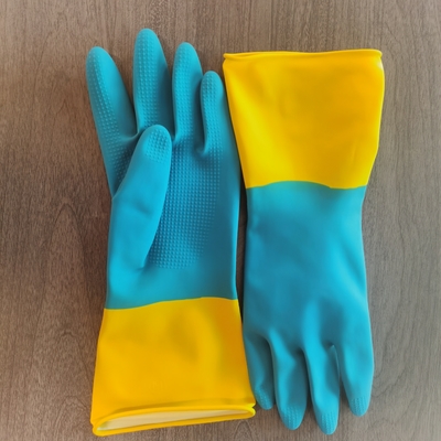 Hogar bicolor industrial de limpieza del guante del látex de la cocina que espesa resistencia química