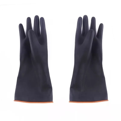 Guarnición anaranjada resistente de los guantes de goma industriales negros de la resistencia ácida