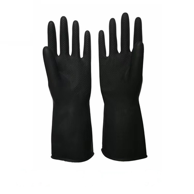 Guantes de goma industriales negros Unflocked de los 32CM que alinea resistencia del álcali