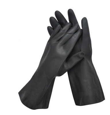 La multitud química de los guantes 330m m del neopreno de la resistencia del álcali alineó guantes negros del neopreno