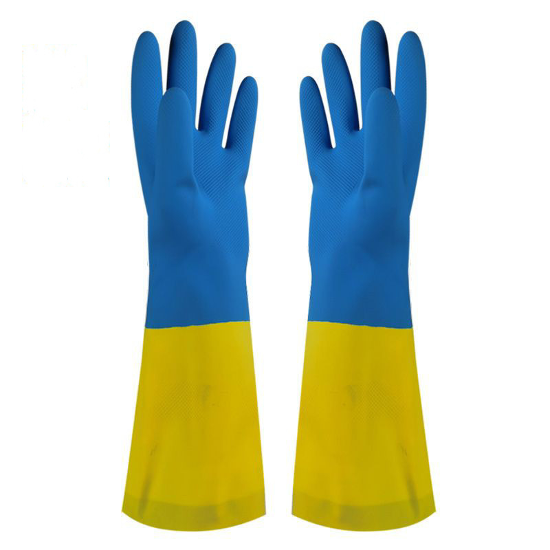 La multitud industrial bicolor alineó resistencia química de los guantes del neopreno de los guantes del hogar