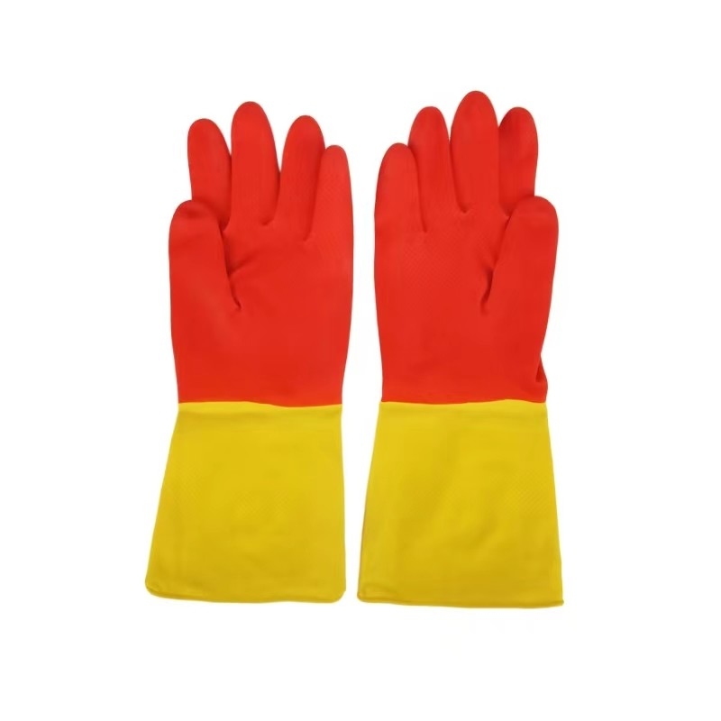 Resistencia química bicolor industrial del guante los 30-32CM del látex amarillo rojo