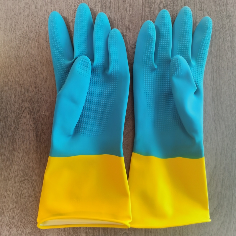 Guantes bicolores industriales del lavaplatos del látex del guante los 32CM del látex de la cocina