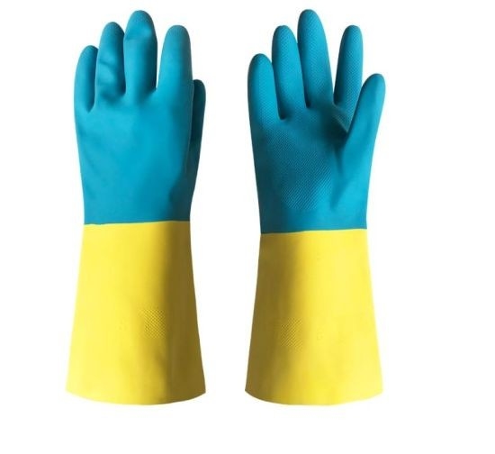 Sustancia química industrial bicolor del uso del guante industrial del neopreno amarillo azul resistente