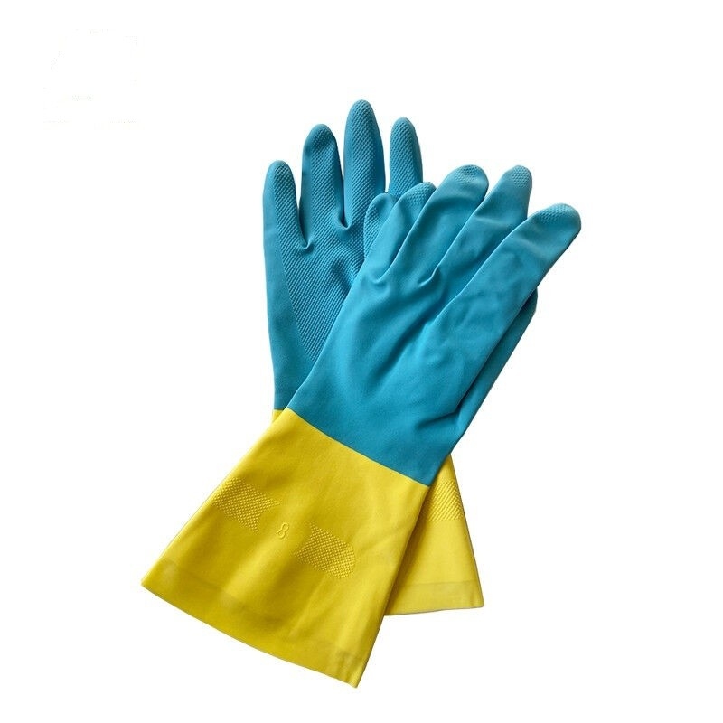 La sustancia química amarilla azul bicolor del guante industrial del neopreno anti de la salida cortó resistente