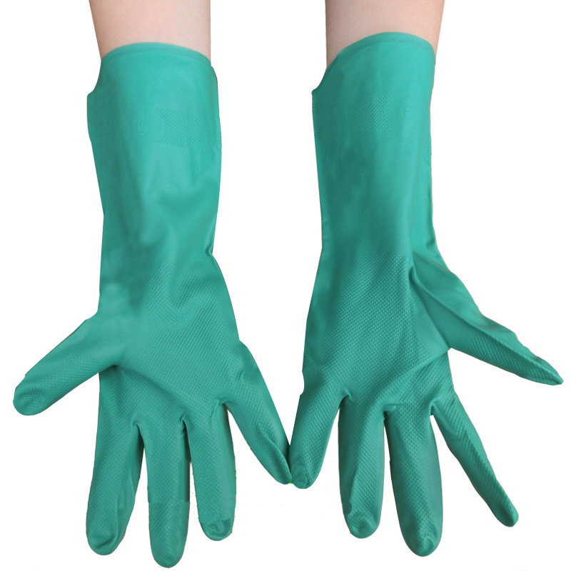 Guantes de nitrilo verdes 15 Mil con manguito texturizado con perlas